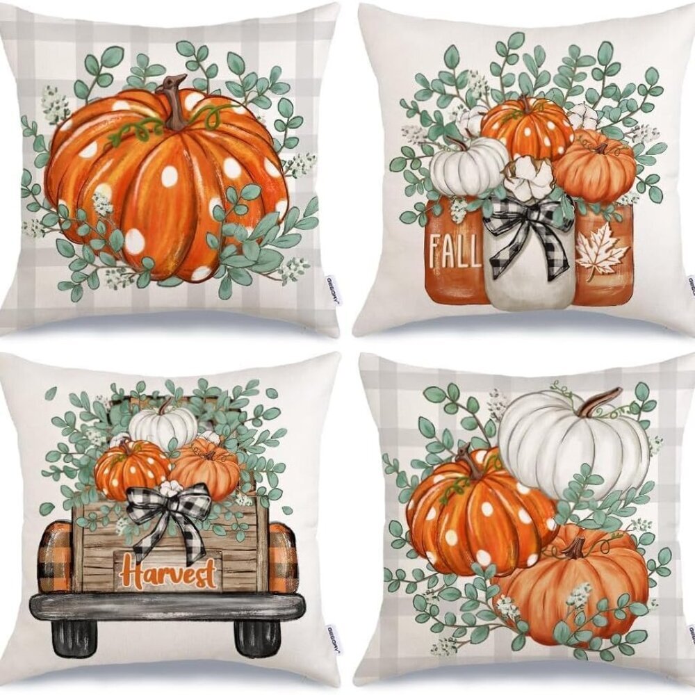 Fall Pillow Covers 18x18 Inch Set of 4, Fall Pillows Decorative Throw Pillow, Eu